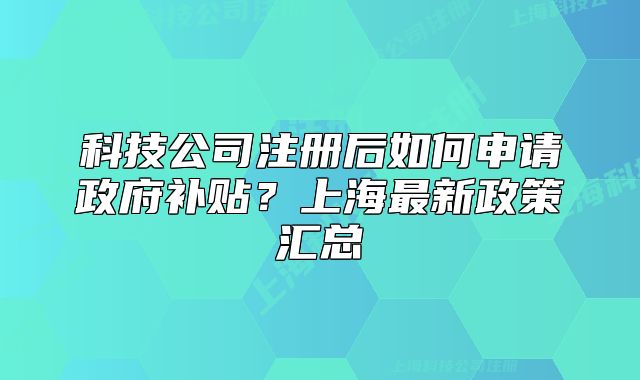 科技公司注册后如何申请政府补贴?上海最新政策汇总