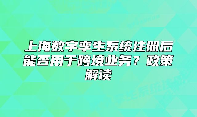上海数字孪生系统注册后能否用于跨境业务?政策解读