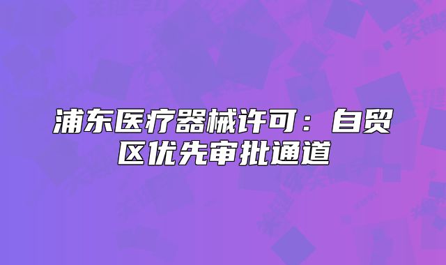 浦东医疗器械许可：自贸区优先审批通道
