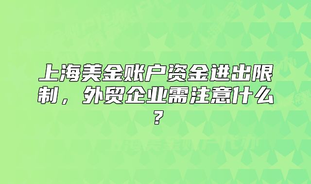 上海美金账户资金进出限制，外贸企业需注意什么？