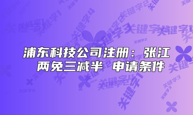 浦东科技公司注册：张江 两免三减半 申请条件