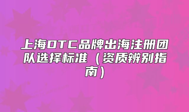 上海DTC品牌出海注册团队选择标准(资质辨别指南)