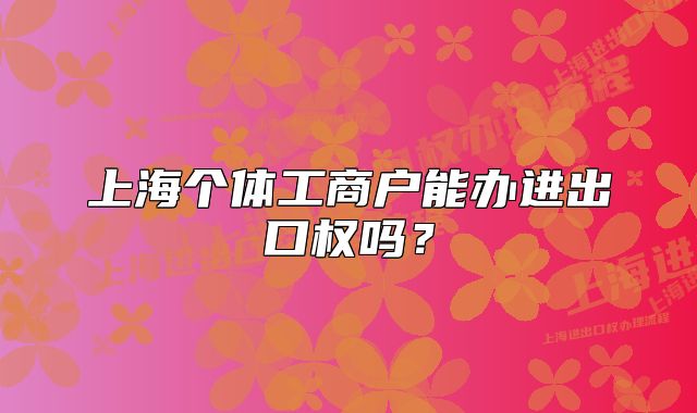 上海个体工商户能办进出口权吗？