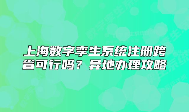 上海数字孪生系统注册跨省可行吗?异地办理攻略