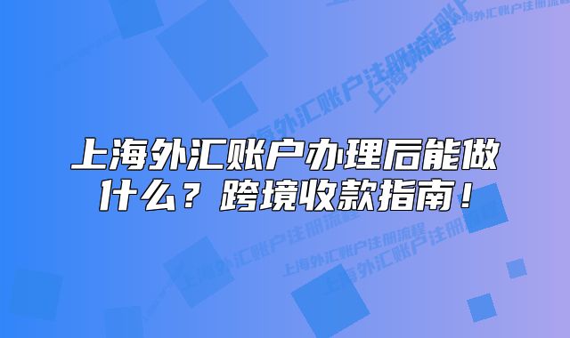 上海外汇账户办理后能做什么？跨境收款指南！