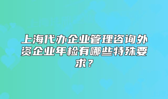 上海代办企业管理咨询外资企业年检有哪些特殊要求?