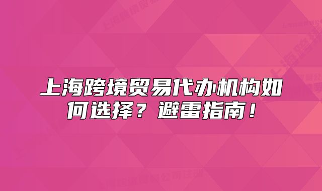 上海跨境贸易代办机构如何选择?避雷指南!