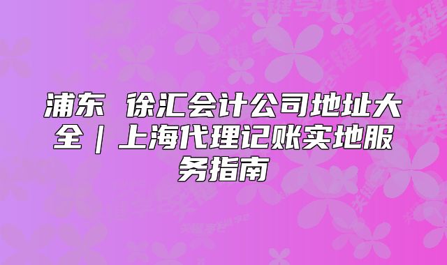 浦东 徐汇会计公司地址大全|上海代理记账实地服务指南