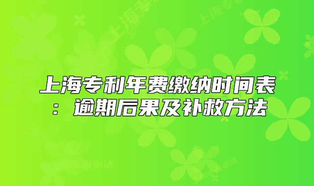 上海专利年费缴纳时间表:逾期后果及补救方法