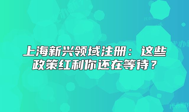 上海新兴领域注册:这些政策红利你还在等待?