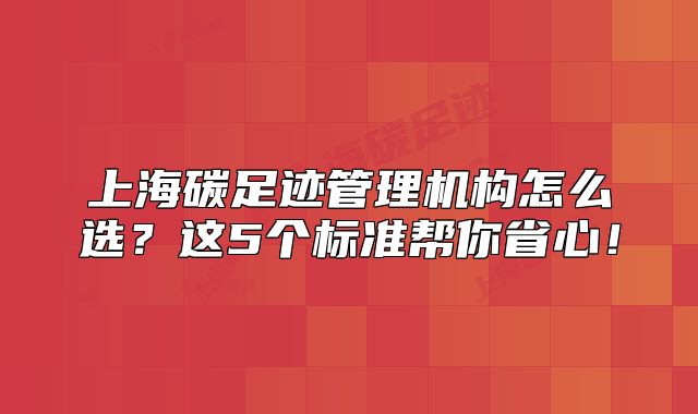 上海碳足迹管理机构怎么选?这5个标准帮你省心!