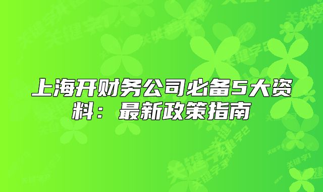 上海开财务公司必备5大资料:最新政策指南