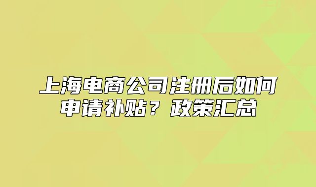 上海电商公司注册后如何申请补贴?政策汇总