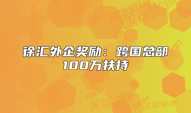 徐汇外企奖励:跨国总部100万扶持