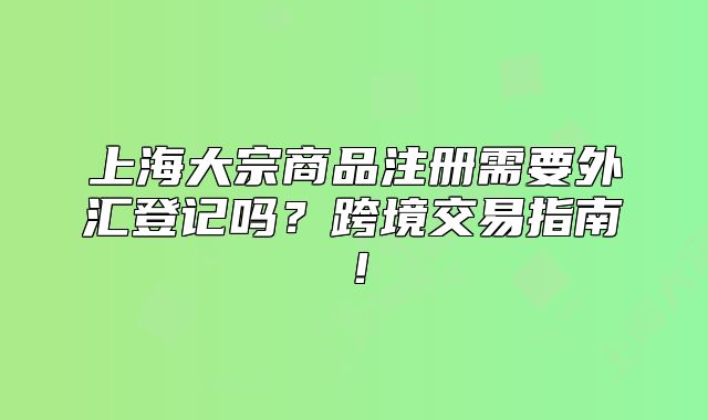 上海大宗商品注册需要外汇登记吗?跨境交易指南!
