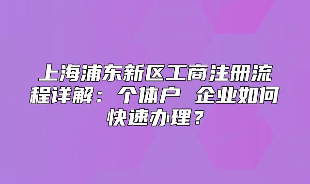 上海浦东新区工商注册流程详解:个体户 企业如何快速办理?