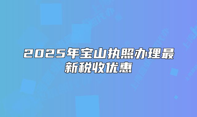 2025年宝山执照办理最新税收优惠