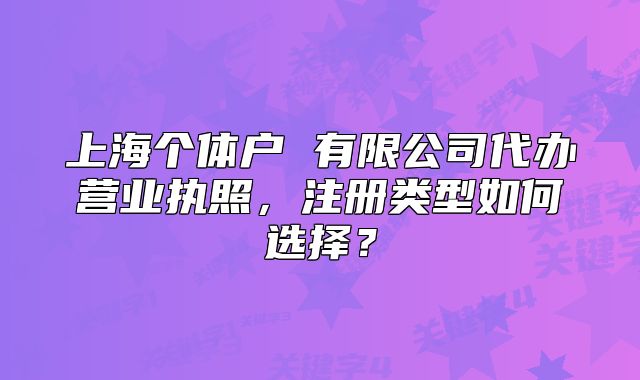 上海个体户 有限公司代办营业执照,注册类型如何选择?