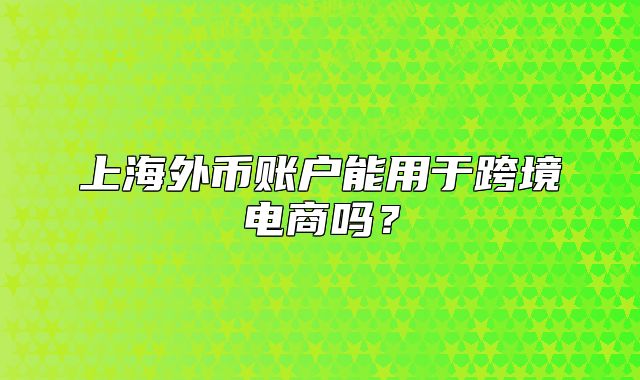 上海外币账户能用于跨境电商吗?