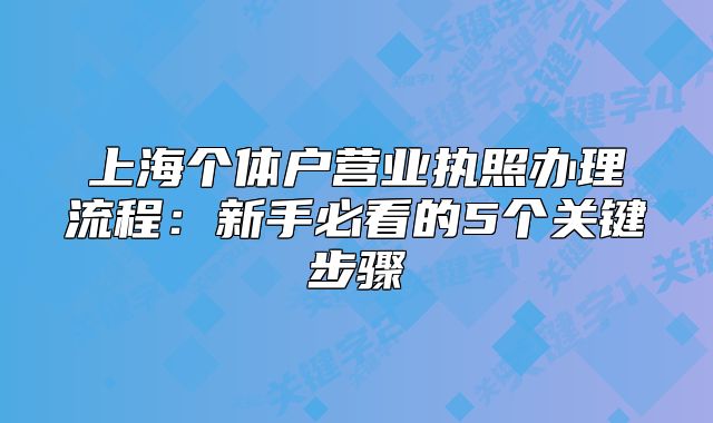上海个体户营业执照办理流程:新手必看的5个关键步骤