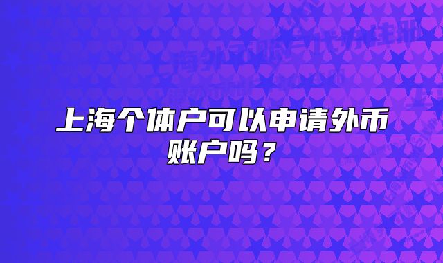 上海个体户可以申请外币账户吗?