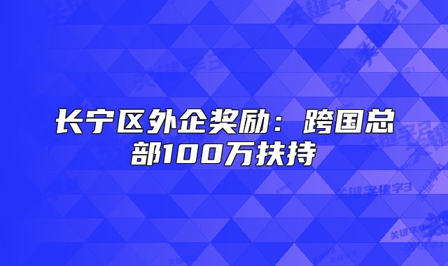 长宁区外企奖励:跨国总部100万扶持