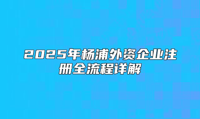 2025年杨浦外资企业注册全流程详解
