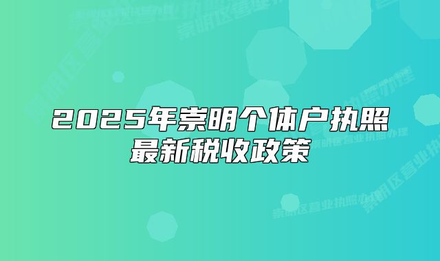 2025年崇明个体户执照最新税收政策