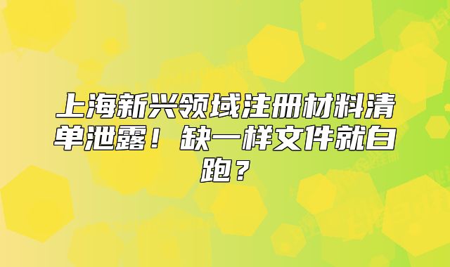 上海新兴领域注册材料清单泄露!缺一样文件就白跑?