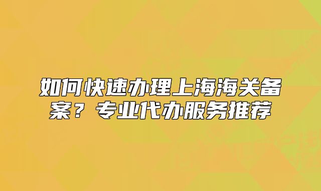 如何快速办理上海海关备案?专业代办服务推荐