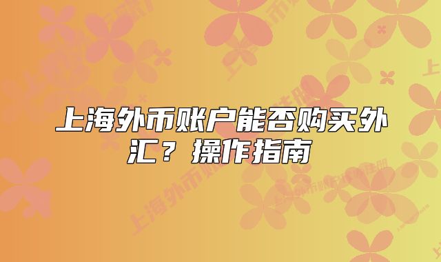 上海外币账户能否购买外汇？操作指南