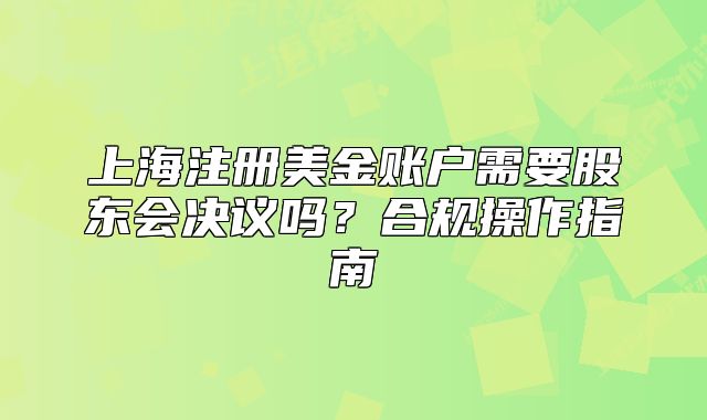 上海注册美金账户需要股东会决议吗？合规操作指南