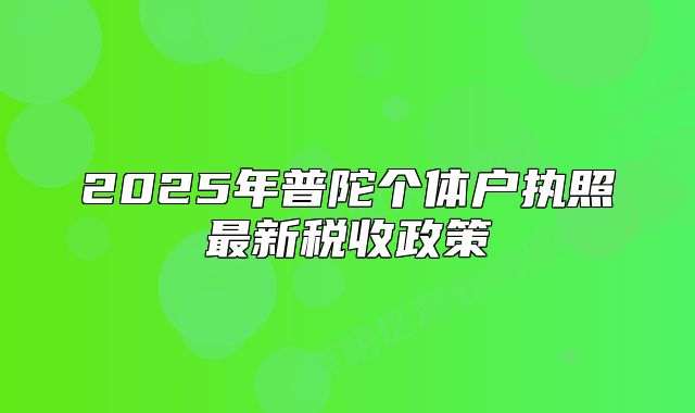 2025年普陀个体户执照最新税收政策