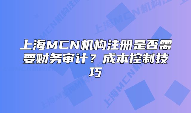 上海MCN机构注册是否需要财务审计?成本控制技巧