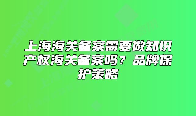 上海海关备案需要做知识产权海关备案吗?品牌保护策略