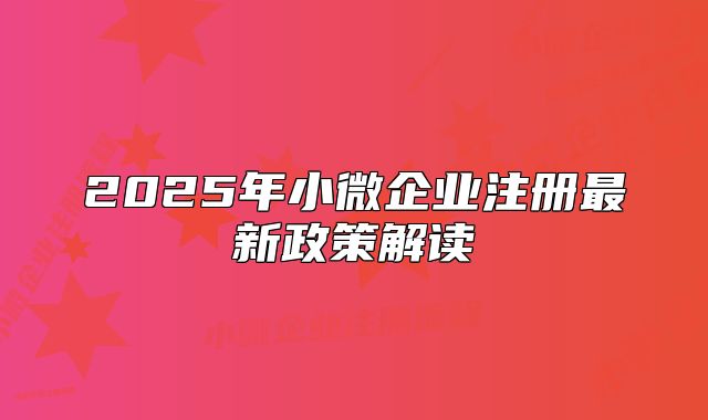 2025年小微企业注册最新政策解读