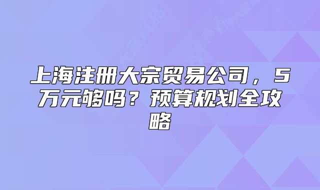 上海注册大宗贸易公司,5万元够吗?预算规划全攻略