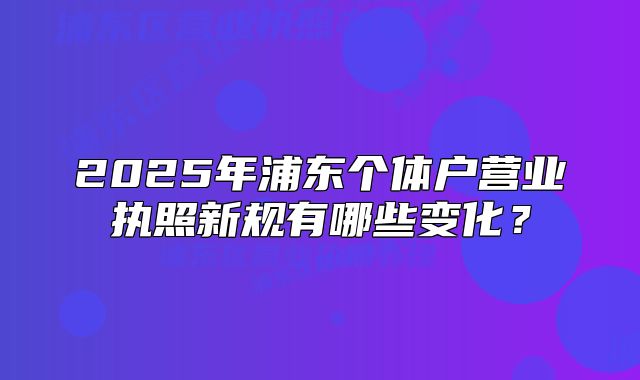 2025年浦东个体户营业执照新规有哪些变化?