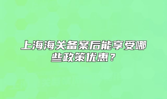 上海海关备案后能享受哪些政策优惠?