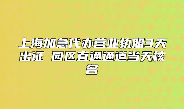 上海加急代办营业执照3天出证→园区直通通道当天核名