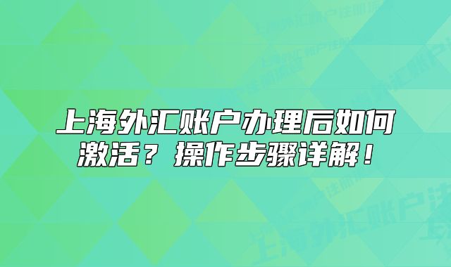 上海外汇账户办理后如何激活？操作步骤详解！