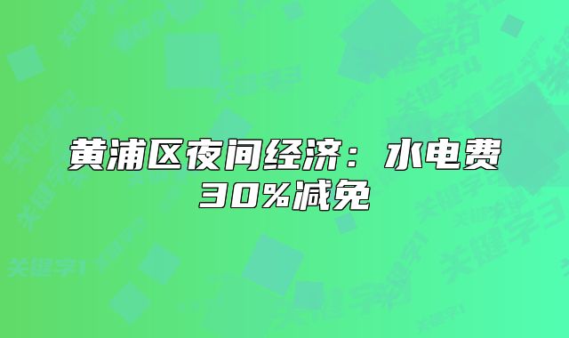 黄浦区夜间经济:水电费30%减免