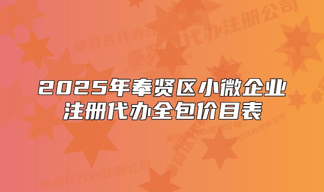 2025年奉贤区小微企业注册代办全包价目表