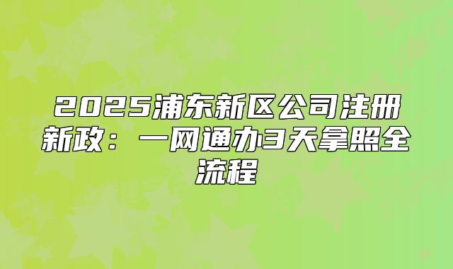 2025浦东新区公司注册新政:一网通办3天拿照全流程