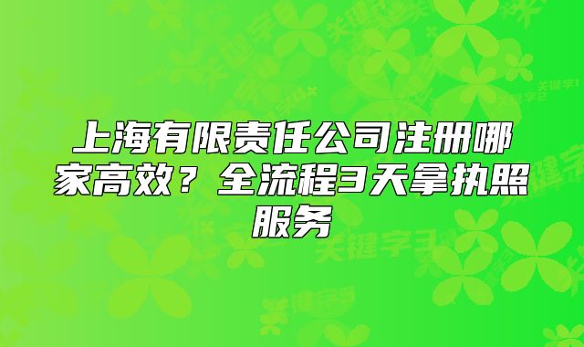 上海有限责任公司注册哪家高效?全流程3天拿执照服务