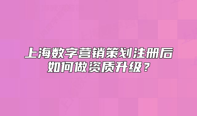 上海数字营销策划注册后如何做资质升级?