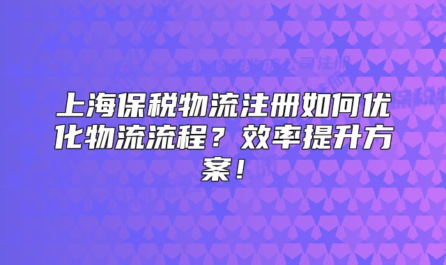 上海保税物流注册如何优化物流流程?效率提升方案!
