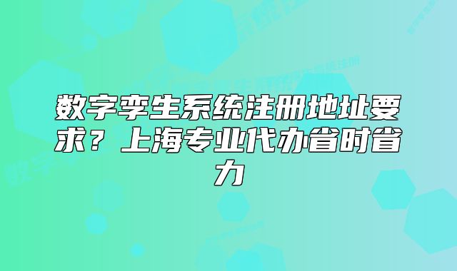 数字孪生系统注册地址要求?上海专业代办省时省力