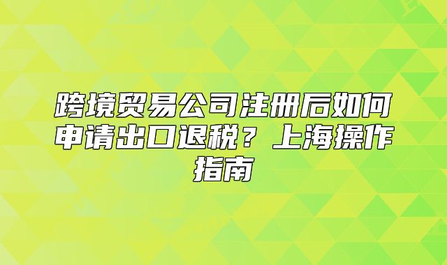 跨境贸易公司注册后如何申请出口退税?上海操作指南