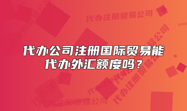 代办公司注册国际贸易能代办外汇额度吗?